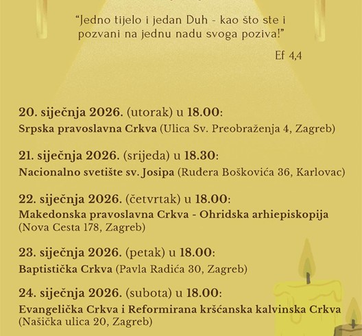 ​Molitvena osmina za jedinstvo kršćana u Zagrebu i okolici